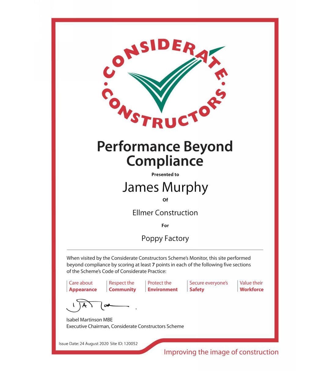 CCS Certificate of Excellence – Poppy Factory